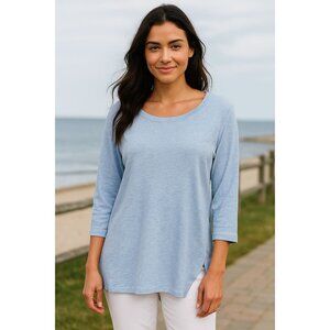 Tommy Bahama Top Women’s M Blue Cotton 3/4 Sleeve Scoop Neck Casual Coastal Chic